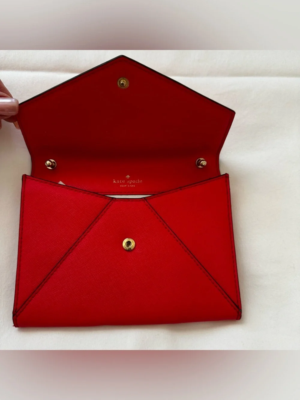 KATE SPADE Coral Pink Leather Envelope Snap Wallet Card Holder Clutch Polka Dot